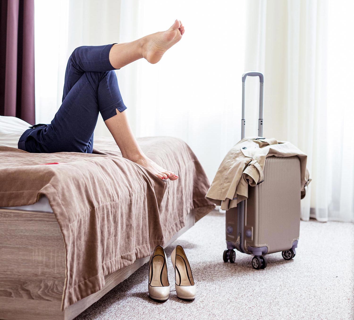 woman hotelroom suitcase woman hotelroom suitcase